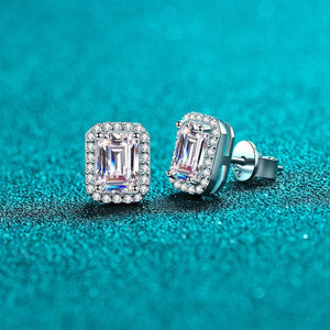 Square Moissanite Stud Earrings in 925 Sterling Silver: 4.0 ct / B