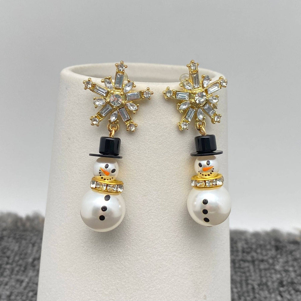 Sparkling Snowman Snowflake Post Earrings