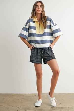 Oversized Striped Zip-Up Polo Shirt