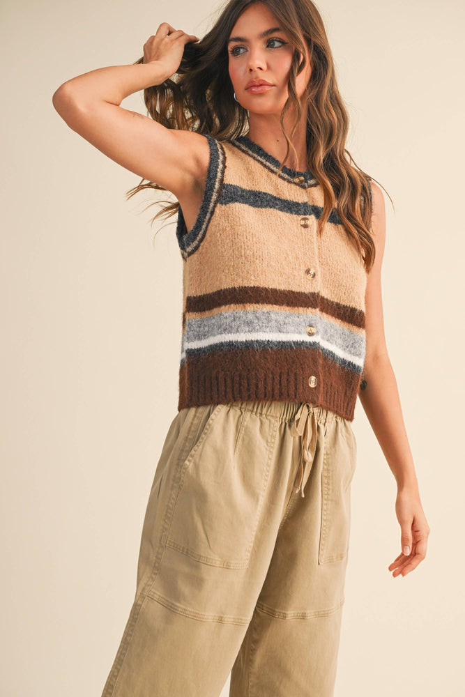 Striped Button Up Vest