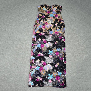 Elegant Floral Sequin Embroidered Mesh Tube Top Dress