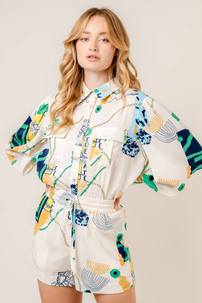 Abstract Button Down Blouse