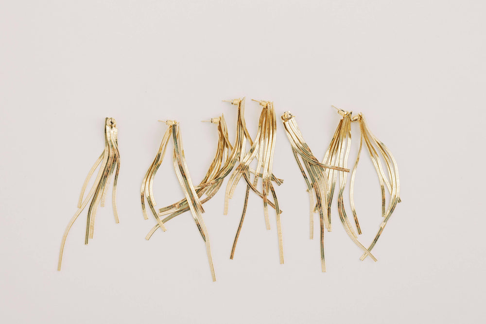 Skinny Gold Cascading Tassel Minimalist Statement Earrings