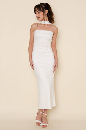 White Halter Neck Midi Dress