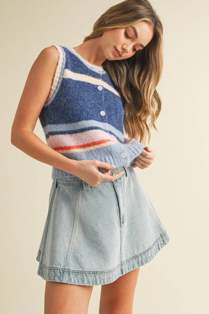 Striped Button Up Vest