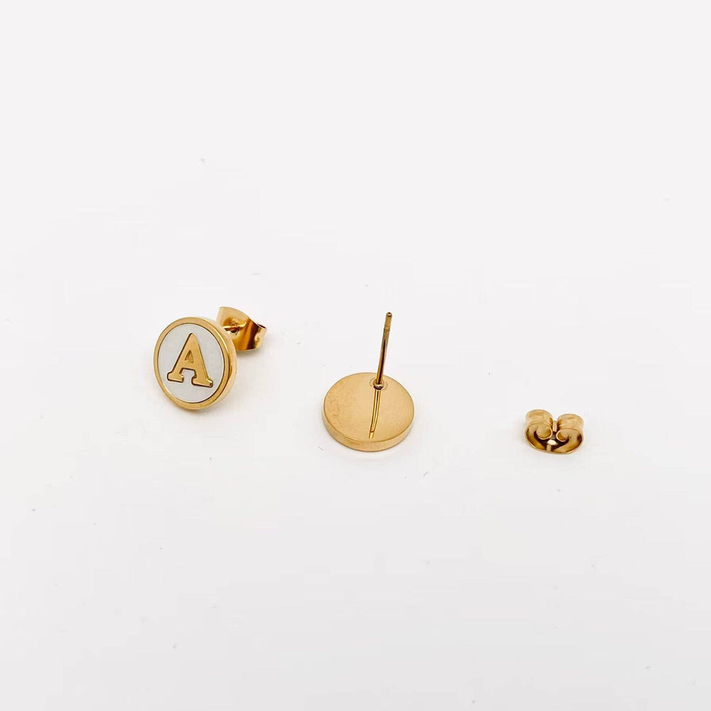 Shell Initial 18K Gold Plated Stainless Steel Ear Studs