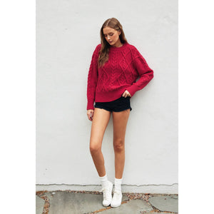 Rose Chunky Cable Knit Sweater