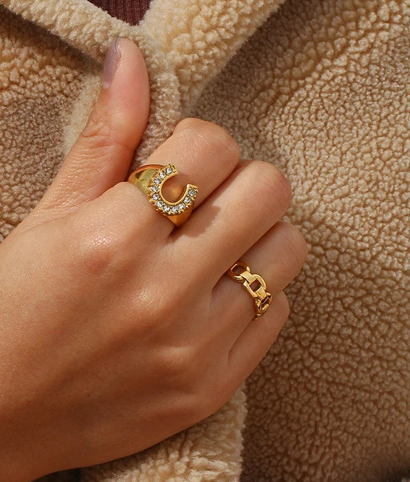 HoopLa - Lucky Horse Shoe- Steel and CZ 14K gold: 8