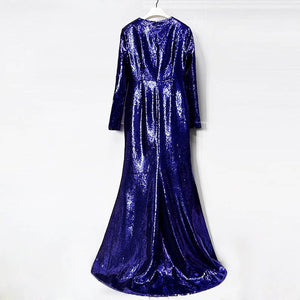 Deep Amethyst Handmade Sequin Mermaid Evening Gown with Front Slit