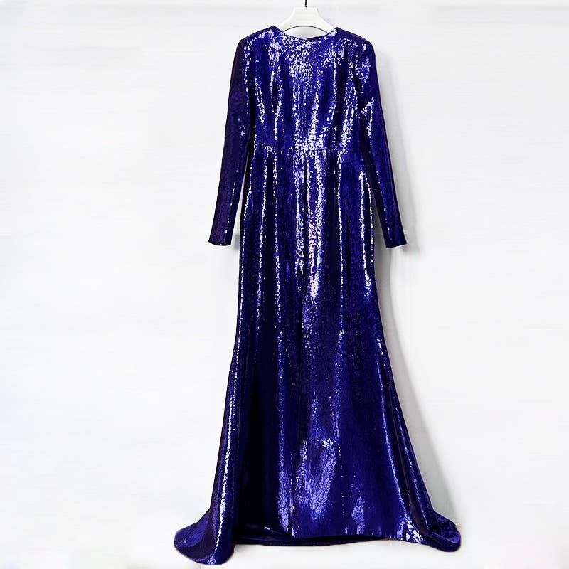 Deep Amethyst Handmade Sequin Mermaid Evening Gown with Front Slit