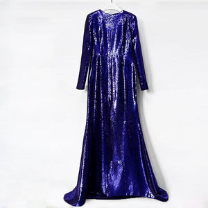 Deep Amethyst Handmade Sequin Mermaid Evening Gown with Front Slit