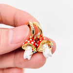 3D Enamel Cute Mushroom Huggie Hoop Earrings