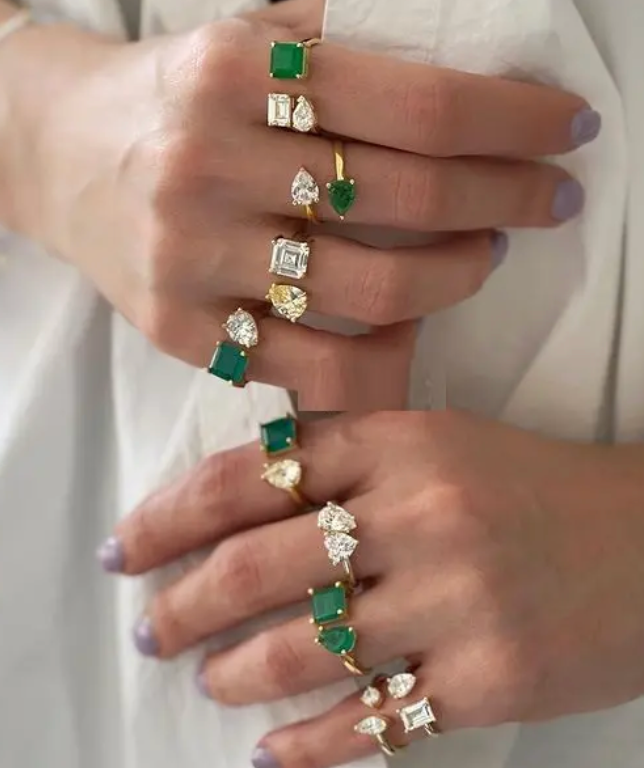 HoopLa Style - Lilly Collection- Beyond Finger ring- Open band-CZ Multi: Pink / Two stone