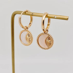 Shell Moon Sun Charm Huggie Earrings