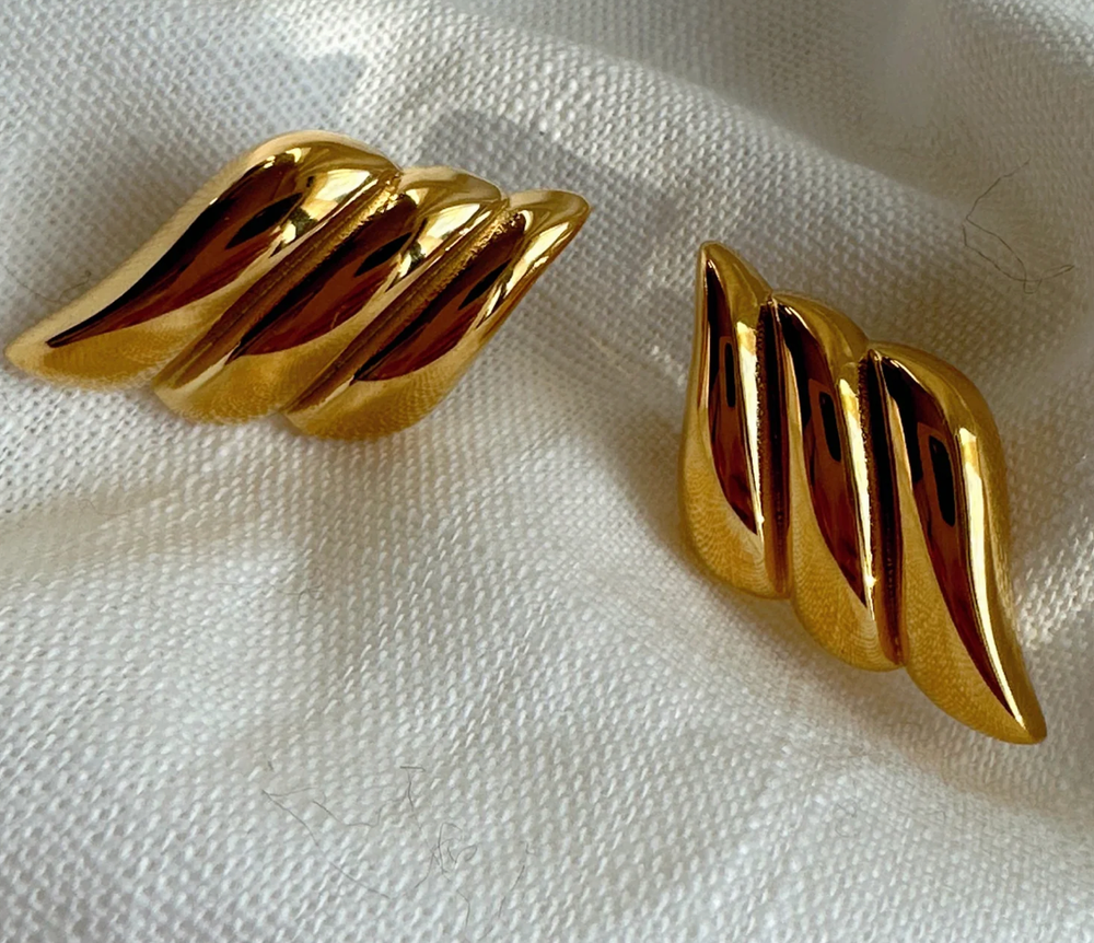 HoopLa - Aegean Button Earrings,Stainless Steel- Waterproof: Yellow Gold