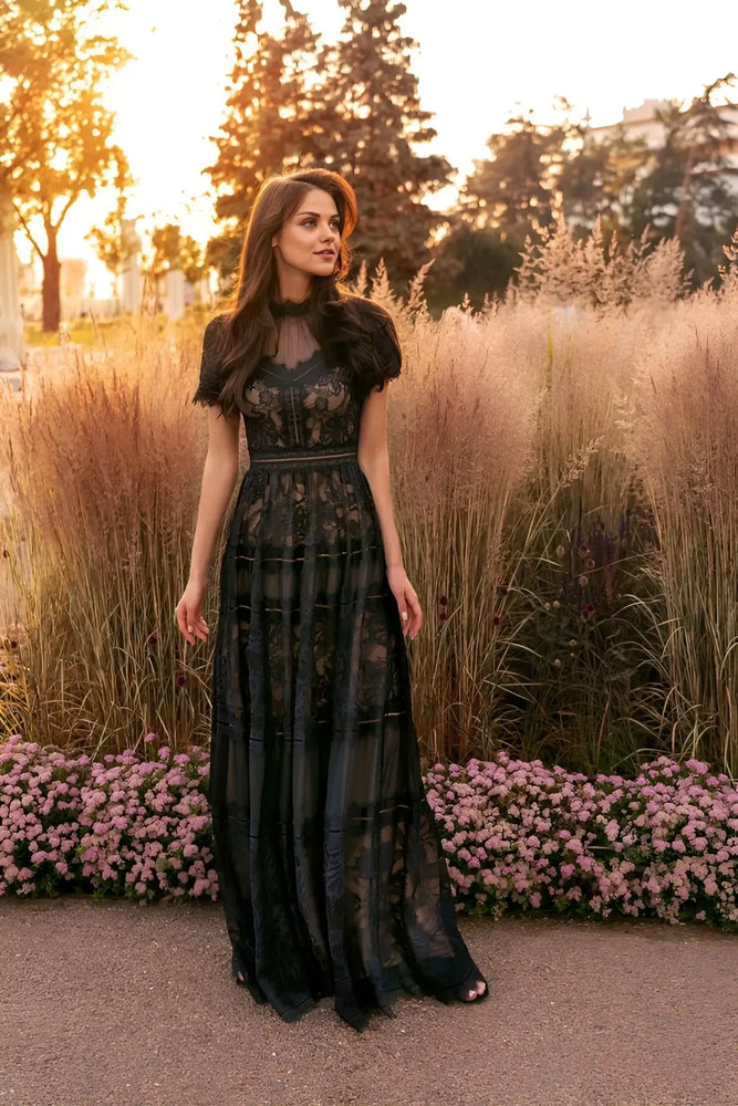 black eyelash lace dress Black Eyelash Lace Maxi Dress – 218