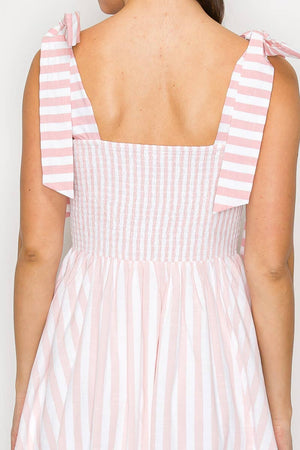 Dreamy Pink Stripe Maxi Dress with Shoulder Tie