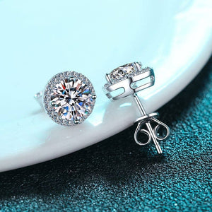Four-Prong Moissanite Stud Earrings in 925 Sterling Silver: 2.0 ct