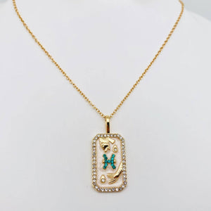 Enamel 12 Constellation Inlaid Cubic Zirconia Necklace: Aquarius