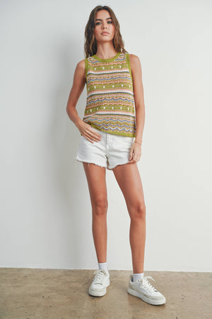 Geo Pattern Knit Sleeveless Top