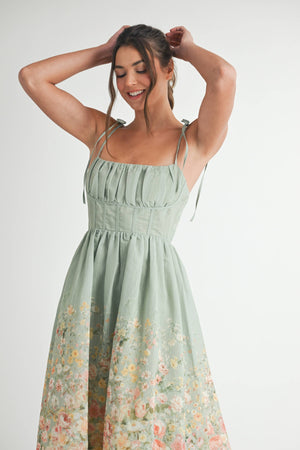 Sage Floral Print Midi Dress