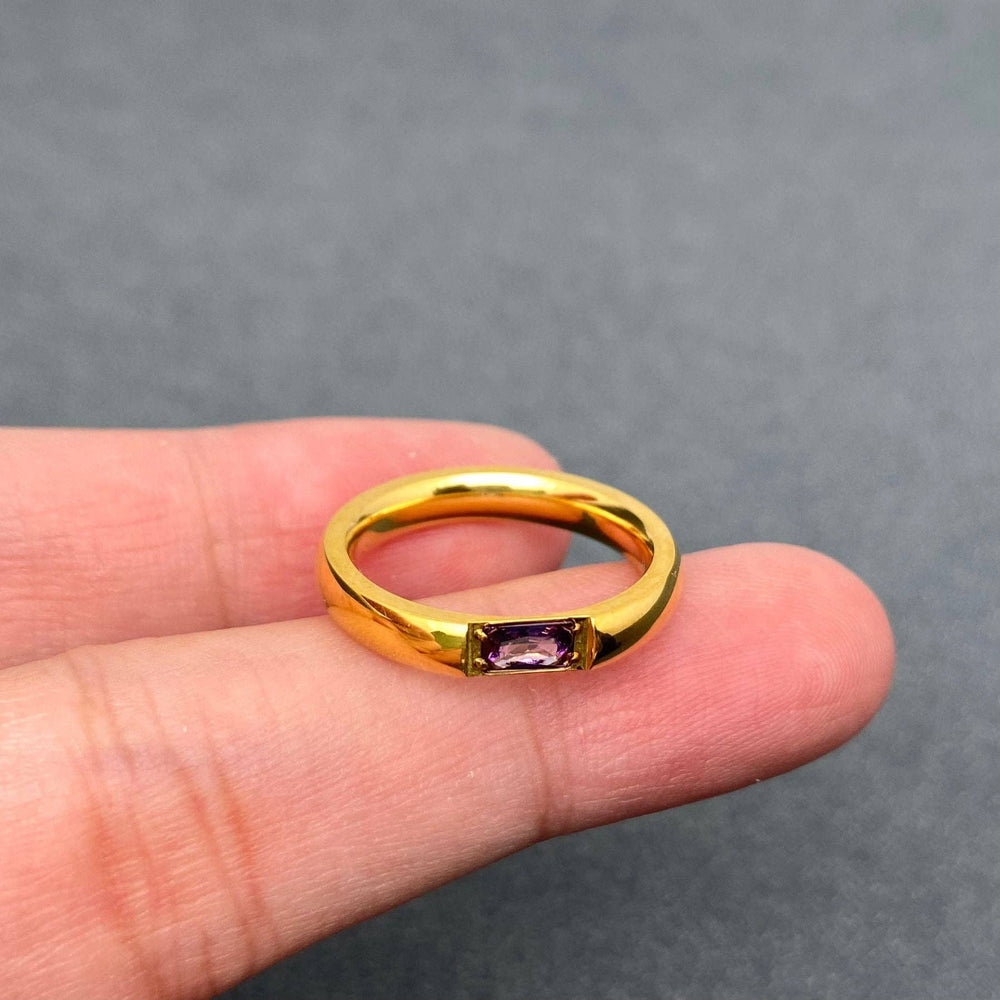 3.5mm Inlaid Purple Zircon 18K Gold Plated Ring