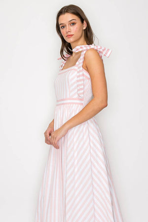 Dreamy Pink Stripe Maxi Dress with Shoulder Tie