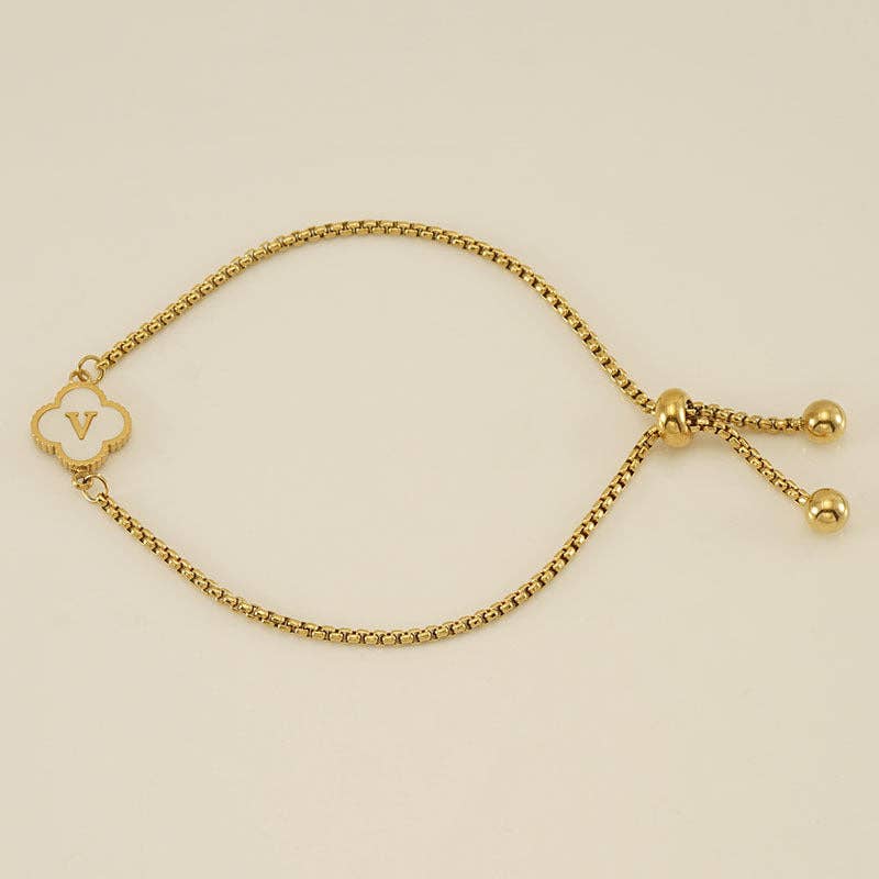 Initial Letter Four Leaf Clover Bracelet