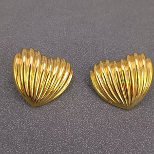 Striped Heart Shape 18K Gold Plated SS Post Earrings