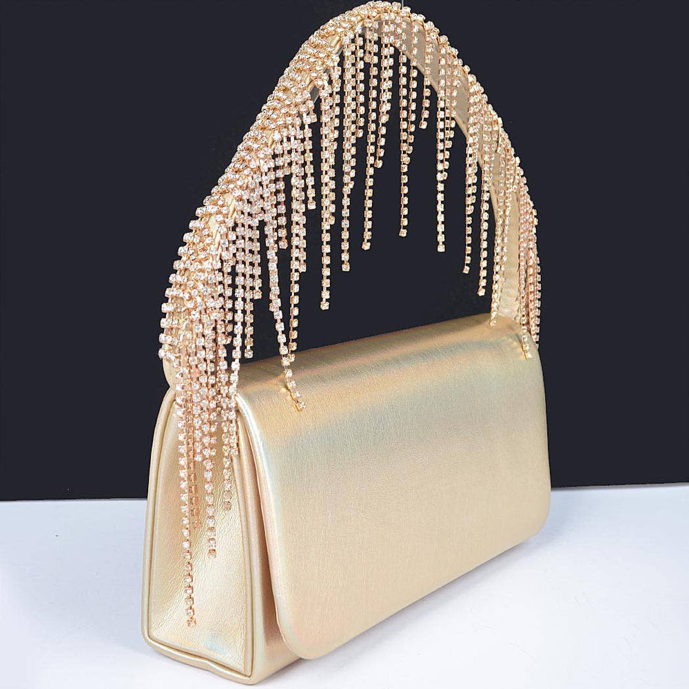 Silver Fringe Rhinestone Handle Bag
