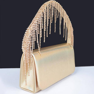 Silver Fringe Rhinestone Handle Bag