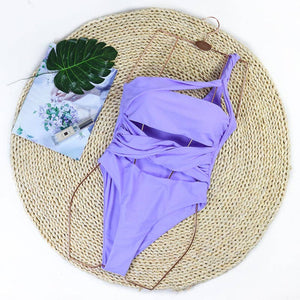 Lilac One Shoulder Cut Out Swimsuit