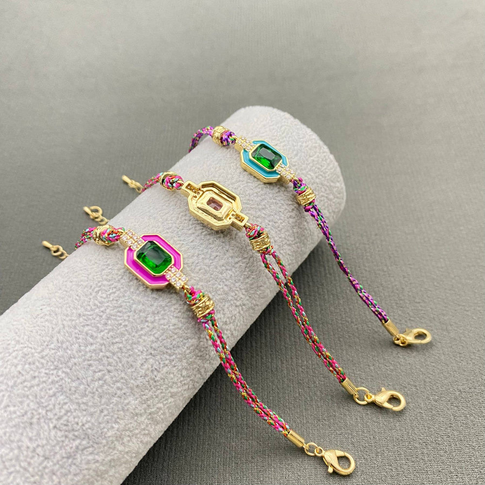 Boho zircon & Rhinestone Enamel Charm Rope Bracelet