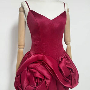 Burgundy Rosette Mini Dress