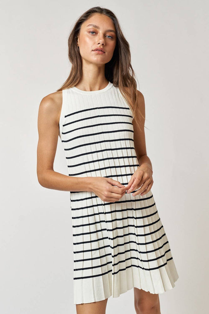 Stripe Pleated Mini Dress