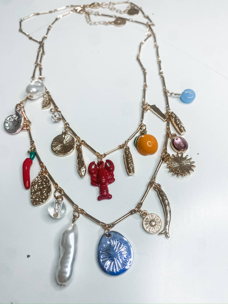 HoopLa - Sea & Sun Charm Necklace- Collection-Hand Made Chain, Charms: Blue