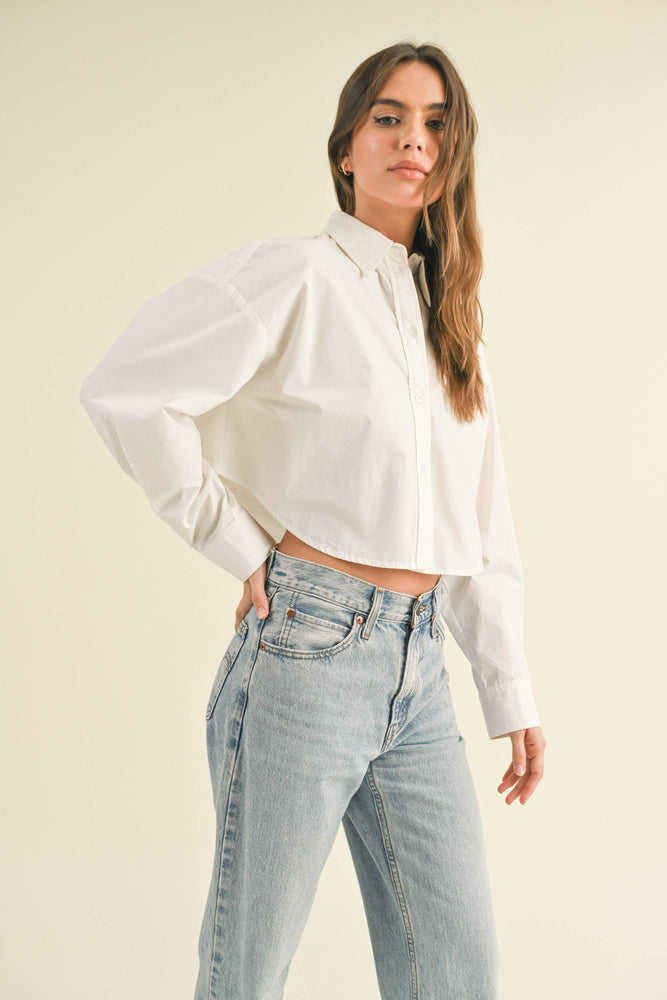 White Cropped Button Down