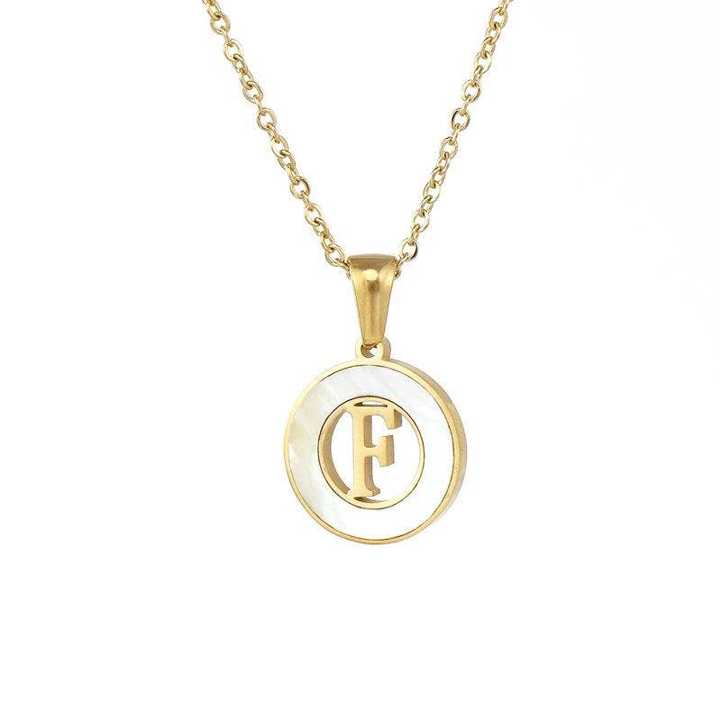 Circular Hollow Shell Initial Pendant Necklace: W