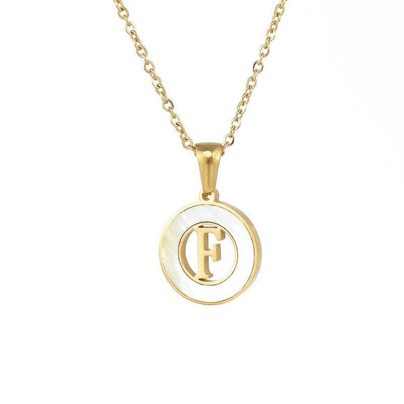 Circular Hollow Shell Initial Pendant Necklace