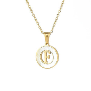 Circular Hollow Shell Initial Pendant Necklace