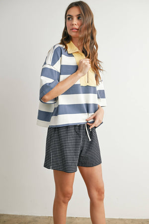 Oversized Striped Zip-Up Polo Shirt