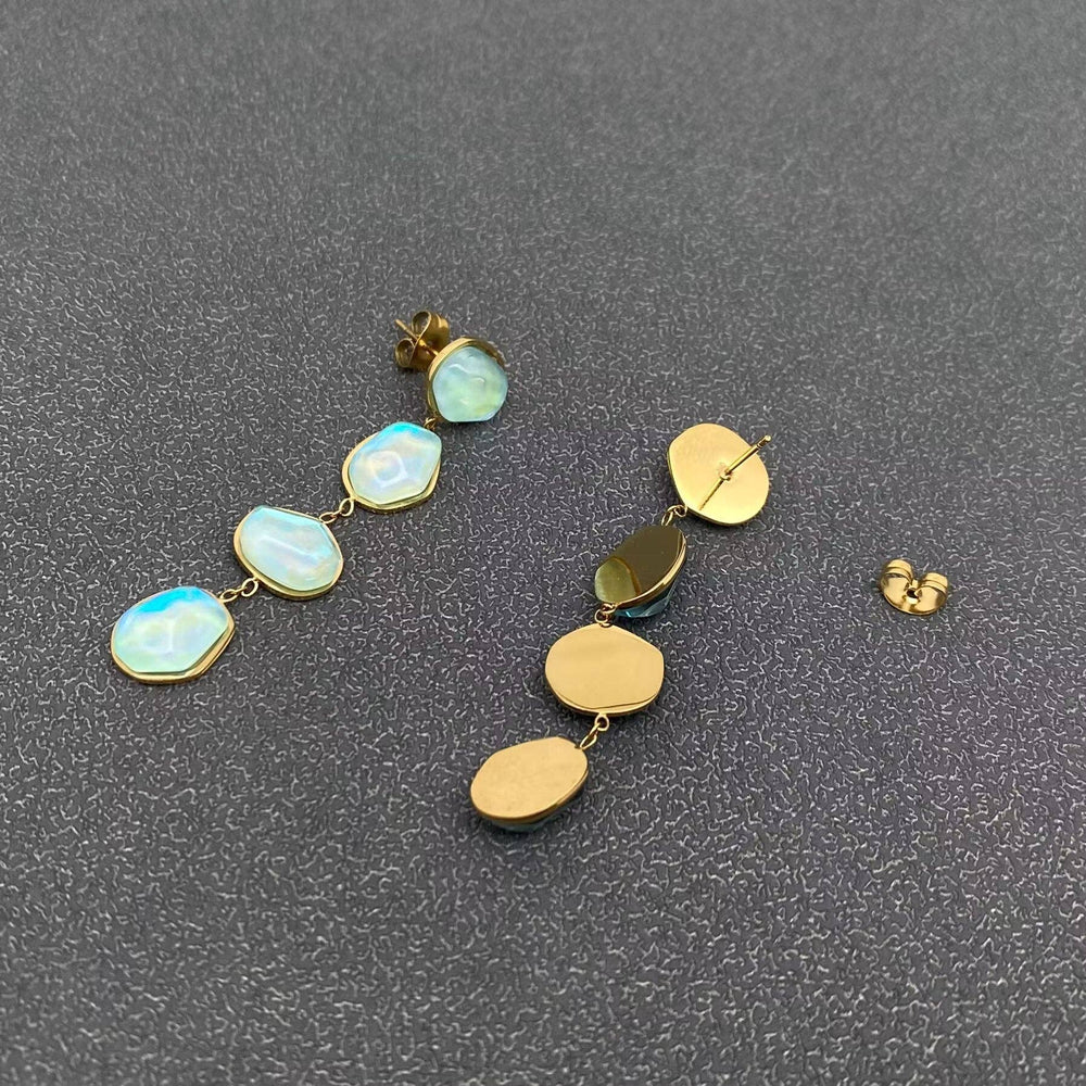 Blue Acrylic Linked 18K Golden Earrings