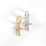 Cross Dangle Drop Hoop Earrings in 925 Sterling Silver: Silver