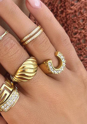 HoopLa - Lucky Horse Shoe- Steel and CZ 14K gold: 7