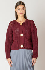 Dark Ruby Gold Button Sweater