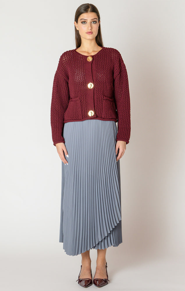 Dark Ruby Gold Button Sweater