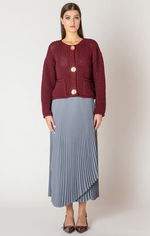 Dark Ruby Gold Button Sweater