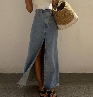 High-Rise Split Vintage Denim Hip Skirt