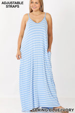 Baby Blue Stripe V Neck Dress - VOLUME