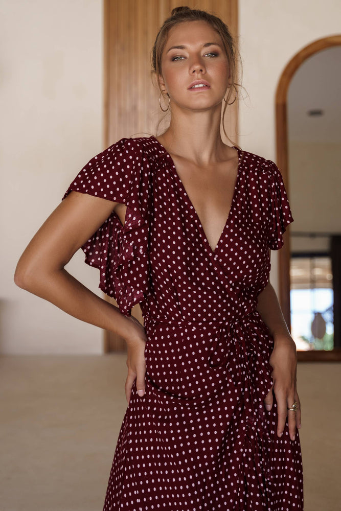 Carmen Maxi Dress - Berry Polka Dot